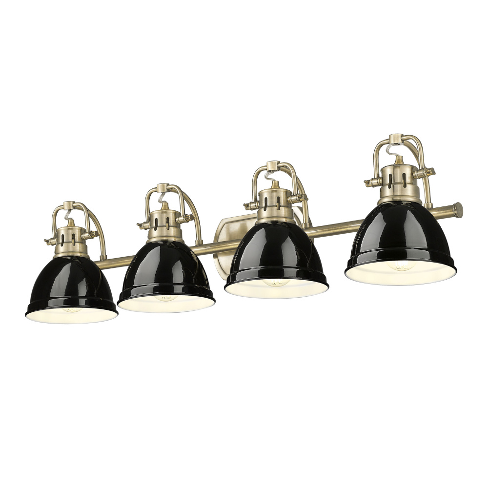 Yep by Golden Lighting Duncan 4-light Vanity in Aged Brass and Black shade